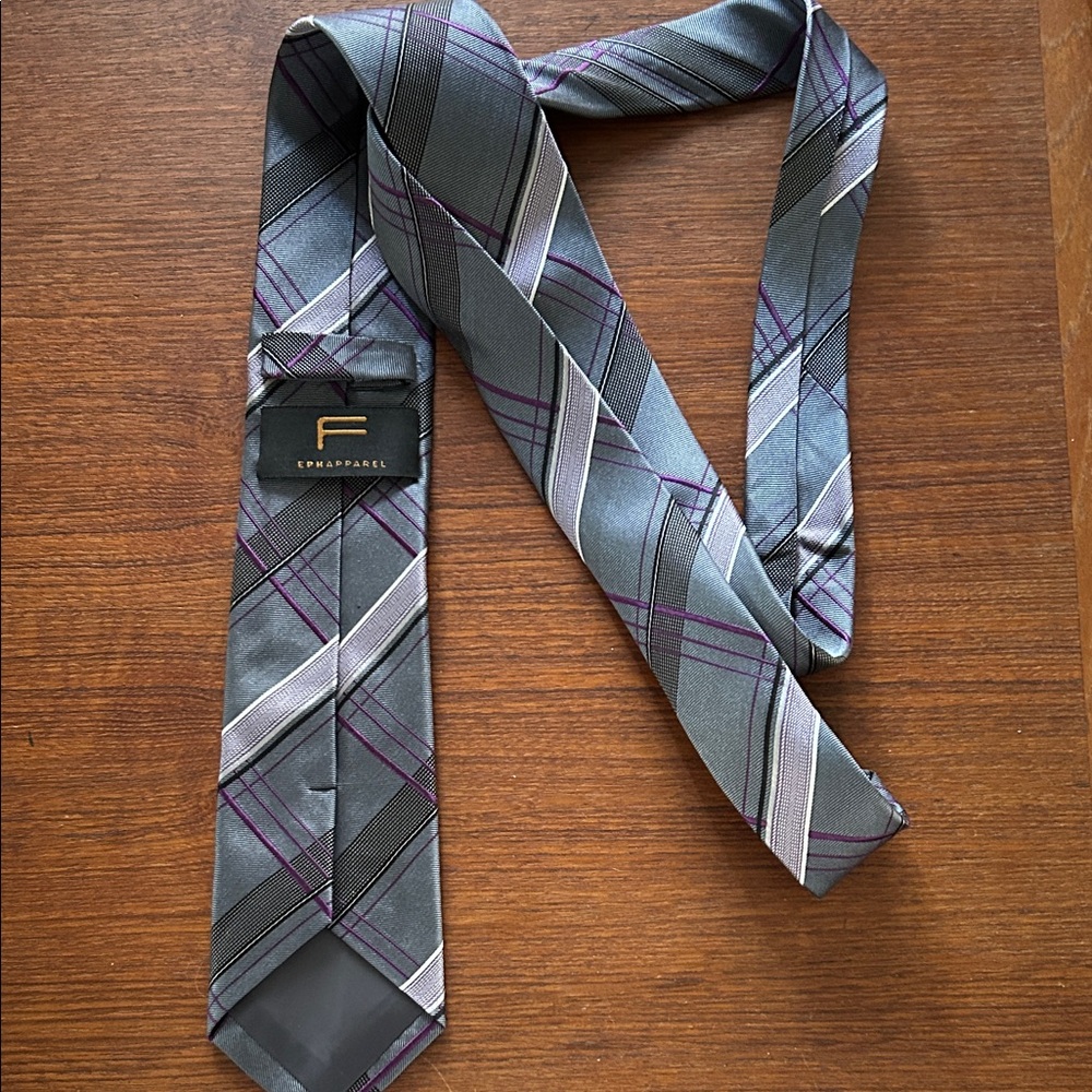 Eph Apparel Gray and Purple Plaid Tie